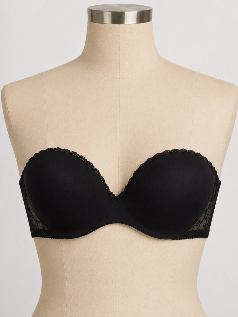 Lily of France Strapless Underwire Bra Black 36C Molded Silicone Grip